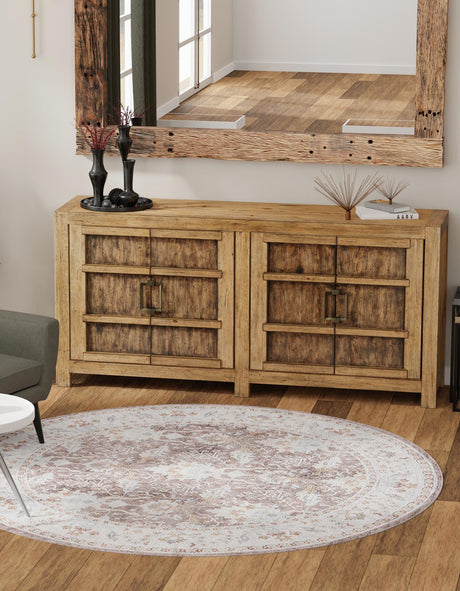 Washable Almond Brown 3' 6 x 3' 6 Timeless Round Area Rug Easy to Clean Stain Resistant & Durable Traditional Classic Vintage Design Carpet for Sale at Rug Engine