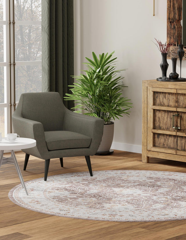 Washable Almond Brown 7' 10 x 7' 10 Timeless Round Area Rug Easy to Clean Stain Resistant & Durable Traditional Classic Vintage Design Carpet for Sale at Rug Engine