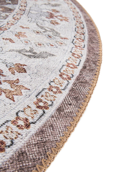 Washable Almond Brown 7' 10 x 7' 10 Timeless Round Area Rug Easy to Clean Stain Resistant & Durable Traditional Classic Vintage Design Carpet for Sale at Rug Engine