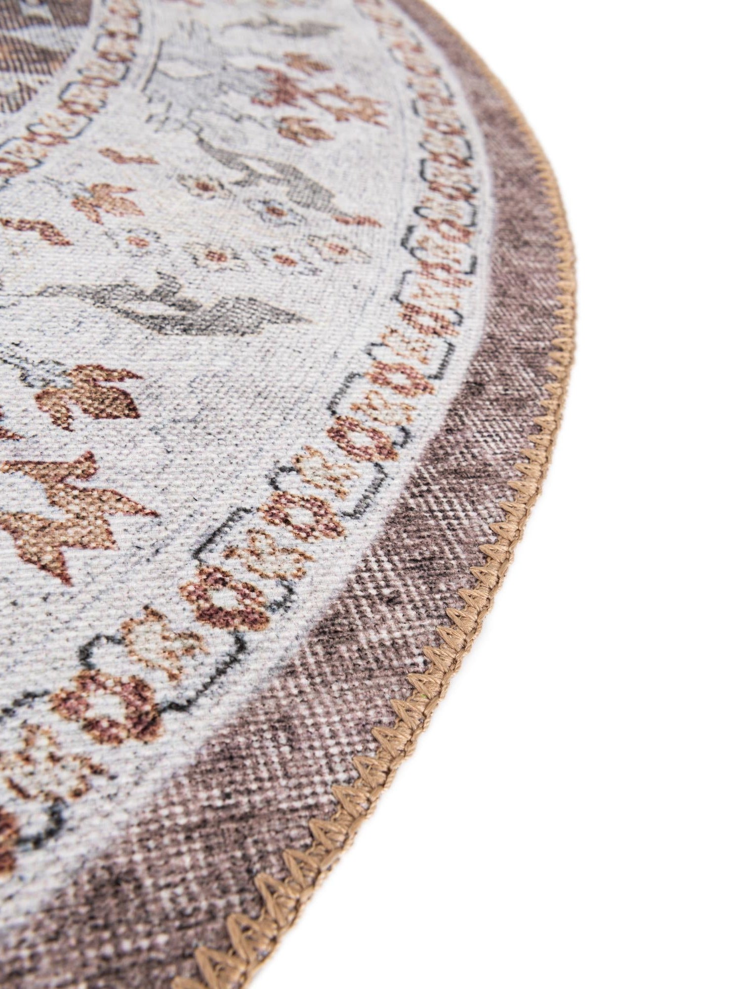 Washable Almond Brown 5' 1 x 5' 1 Timeless Round Area Rug Easy to Clean Stain Resistant & Durable Traditional Classic Vintage Design Carpet for Sale at Rug Engine