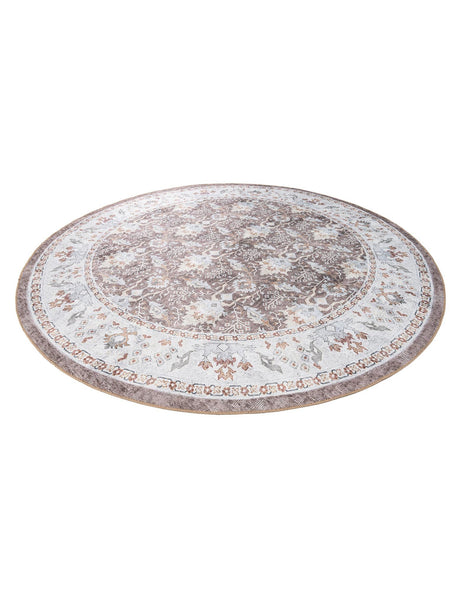 Washable Almond Brown 7' 10 x 7' 10 Timeless Round Area Rug Easy to Clean Stain Resistant & Durable Traditional Classic Vintage Design Carpet for Sale at Rug Engine