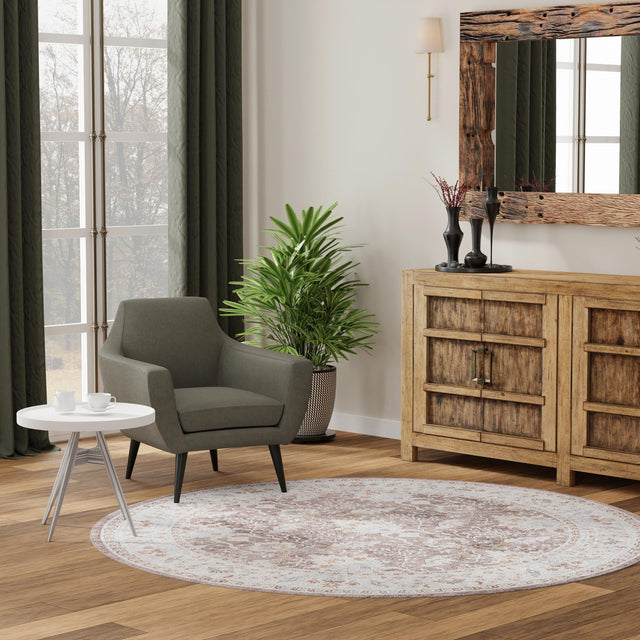 Washable Almond Brown 7' 10 x 7' 10 Timeless Round Area Rug Easy to Clean Stain Resistant & Durable Traditional Classic Vintage Design Carpet for Sale at Rug Engine