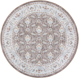 Washable Almond Brown 7' 10 x 7' 10 Timeless Round Area Rug Easy to Clean Stain Resistant & Durable Traditional Classic Vintage Design Carpet for Sale at Rug Engine