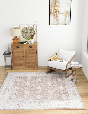 Washable Almond Brown 7' 10 x 7' 10 Timeless Square Area Rug Easy to Clean Stain Resistant & Durable Traditional Classic Vintage Design Carpet for Sale at Rug Engine