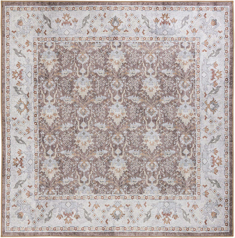 Washable Almond Brown 7' 10 x 7' 10 Timeless Square Area Rug Easy to Clean Stain Resistant & Durable Traditional Classic Vintage Design Carpet for Sale at Rug Engine