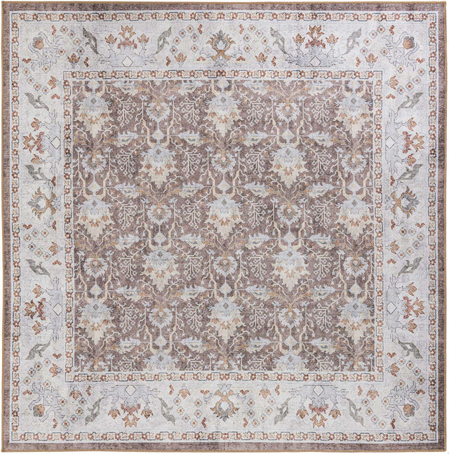 Washable Almond Brown 7' 10 x 7' 10 Timeless Square Area Rug Easy to Clean Stain Resistant & Durable Traditional Classic Vintage Design Carpet for Sale at Rug Engine
