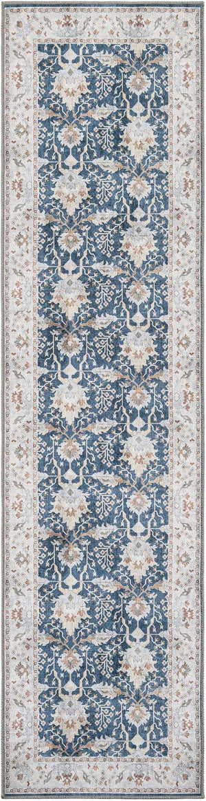 Washable Navy Blue 2' 7 x 10' Timeless Runner Area Rug Easy to Clean Stain Resistant & Durable Traditional Classic Vintage Design Carpet for Sale at Rug Engine