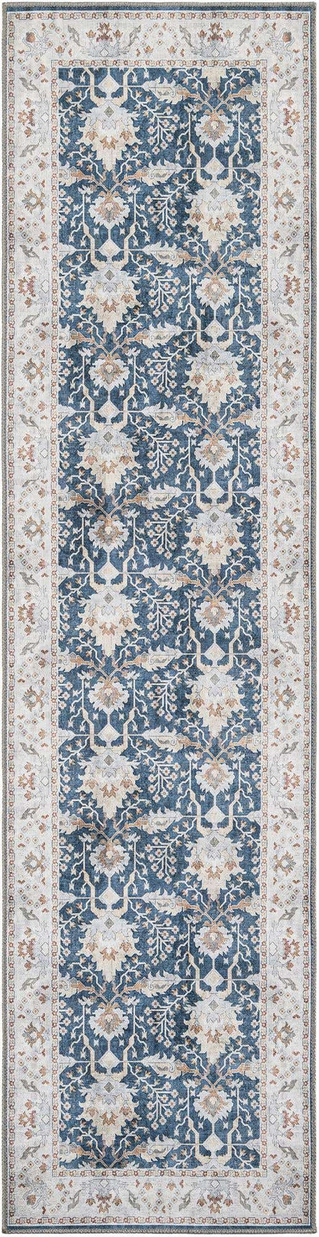 Washable Navy Blue 2' 7 x 10' Timeless Runner Area Rug Easy to Clean Stain Resistant & Durable Traditional Classic Vintage Design Carpet for Sale at Rug Engine
