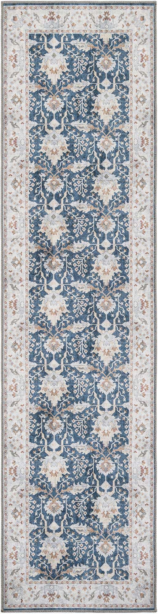 Washable Navy Blue 2' 7 x 10' Timeless Runner Area Rug Easy to Clean Stain Resistant & Durable Traditional Classic Vintage Design Carpet for Sale at Rug Engine