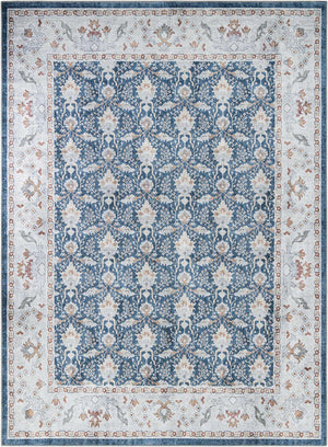 Washable Navy Blue 9' 5 x 13' 1 Timeless Rectangle Area Rug Easy to Clean Stain Resistant & Durable Traditional Classic Vintage Design Carpet for Sale at Rug Engine