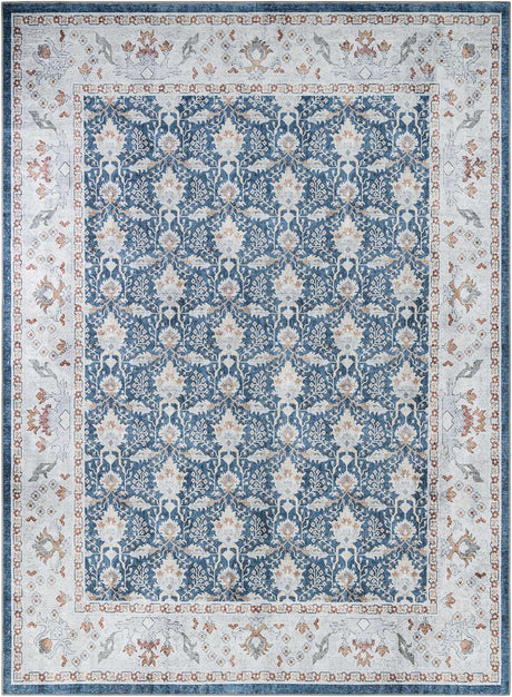 Washable Navy Blue 9' 5 x 13' 1 Timeless Rectangle Area Rug Easy to Clean Stain Resistant & Durable Traditional Classic Vintage Design Carpet for Sale at Rug Engine