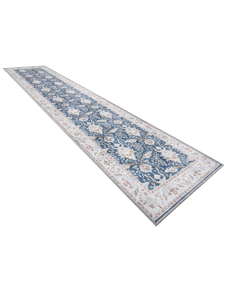 Washable Navy Blue 2' 7 x 12' Timeless Runner Area Rug Easy to Clean Stain Resistant & Durable