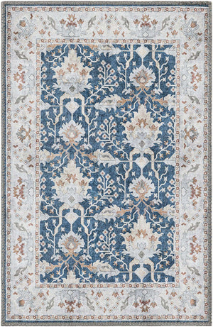 Washable Navy Blue 2' x 3' 1 Timeless Rectangle Area Rug Easy to Clean Stain Resistant & Durable Traditional Classic Vintage Design Carpet for Sale at Rug Engine