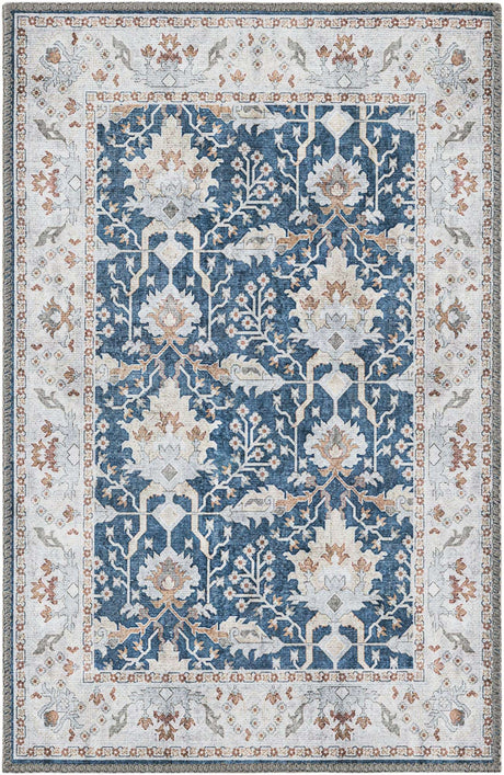Washable Navy Blue 2' x 3' 1 Timeless Rectangle Area Rug Easy to Clean Stain Resistant & Durable Traditional Classic Vintage Design Carpet for Sale at Rug Engine