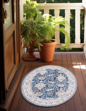 Washable Navy Blue 2' x 3' 1 Timeless Oval Area Rug Easy to Clean Stain Resistant & Durable Traditional Classic Vintage Design Carpet for Sale at Rug Engine