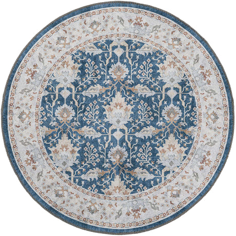 Washable Navy Blue 3' 6 x 3' 6 Timeless Round Area Rug Easy to Clean Stain Resistant & Durable Traditional Classic Vintage Design Carpet for Sale at Rug Engine