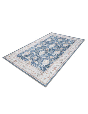 Washable Navy Blue 3' 6 x 5' 6 Timeless Rectangle Area Rug Easy to Clean Stain Resistant & Durable Traditional Classic Vintage Design Carpet for Sale at Rug Engine