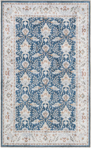 Washable Navy Blue 3' 6 x 5' 6 Timeless Rectangle Area Rug Easy to Clean Stain Resistant & Durable Traditional Classic Vintage Design Carpet for Sale at Rug Engine
