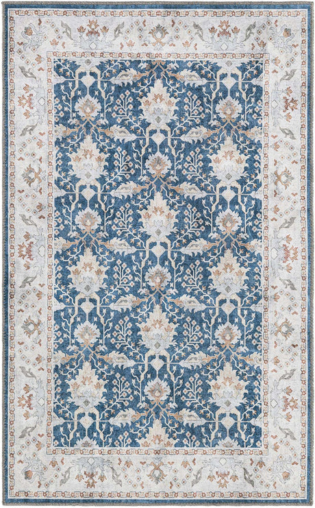 Washable Navy Blue 3' 6 x 5' 6 Timeless Rectangle Area Rug Easy to Clean Stain Resistant & Durable Traditional Classic Vintage Design Carpet for Sale at Rug Engine