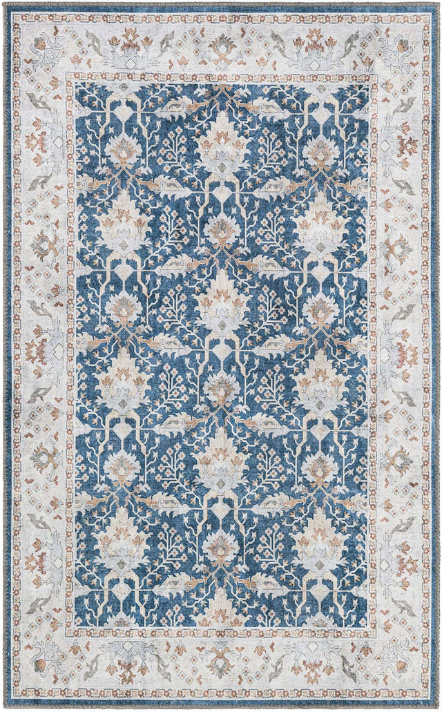 Washable Navy Blue 3' 6 x 5' 6 Timeless Rectangle Area Rug Easy to Clean Stain Resistant & Durable Traditional Classic Vintage Design Carpet for Sale at Rug Engine