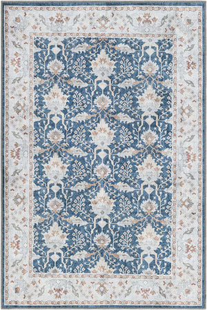 Washable Navy Blue 4' 1 x 6' 1 Timeless Rectangle Area Rug Easy to Clean Stain Resistant & Durable Traditional Classic Vintage Design Carpet for Sale at Rug Engine
