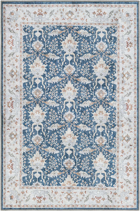 Washable Navy Blue 4' 1 x 6' 1 Timeless Rectangle Area Rug Easy to Clean Stain Resistant & Durable Traditional Classic Vintage Design Carpet for Sale at Rug Engine