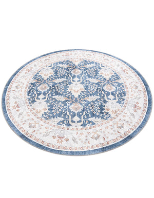 Washable Navy Blue 5' 1 x 5' 1 Timeless Round Area Rug Easy to Clean Stain Resistant & Durable Traditional Classic Vintage Design Carpet for Sale at Rug Engine