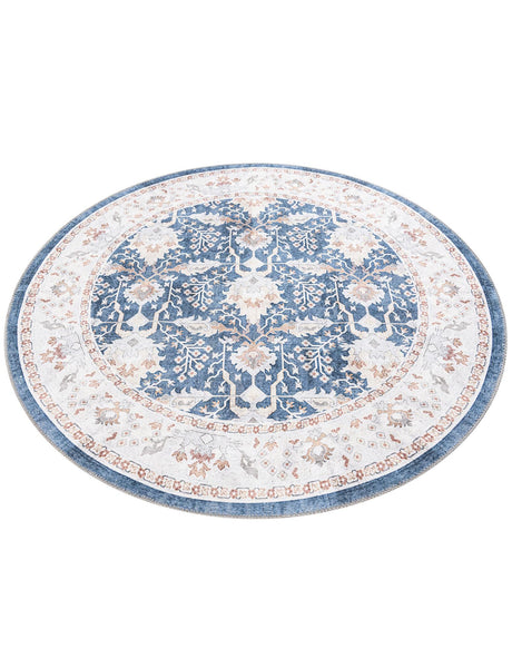 Washable Navy Blue 5' 1 x 5' 1 Timeless Round Area Rug Easy to Clean Stain Resistant & Durable Traditional Classic Vintage Design Carpet for Sale at Rug Engine