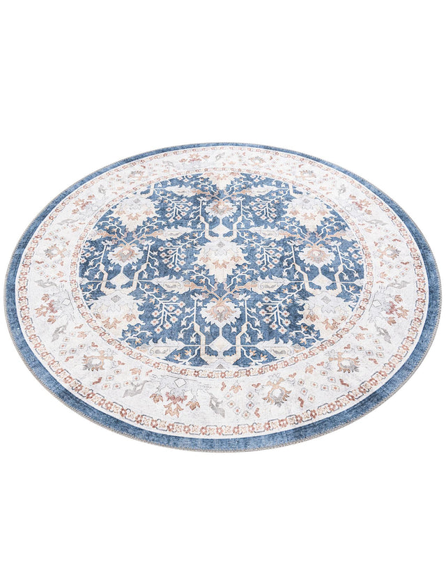 Washable Navy Blue 5' 1 x 5' 1 Timeless Round Area Rug Easy to Clean Stain Resistant & Durable Traditional Classic Vintage Design Carpet for Sale at Rug Engine