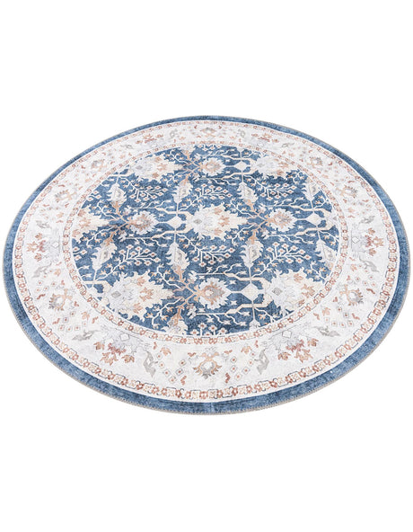 Washable Navy Blue 5' 1 x 5' 1 Timeless Round Area Rug Easy to Clean Stain Resistant & Durable Traditional Classic Vintage Design Carpet for Sale at Rug Engine