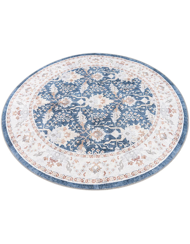 Washable Navy Blue 5' 1 x 5' 1 Timeless Round Area Rug Easy to Clean Stain Resistant & Durable Traditional Classic Vintage Design Carpet for Sale at Rug Engine