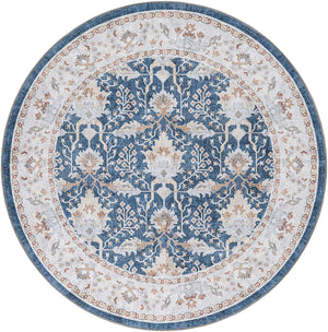 Washable Navy Blue 5' 1 x 5' 1 Timeless Round Area Rug Easy to Clean Stain Resistant & Durable Traditional Classic Vintage Design Carpet for Sale at Rug Engine
