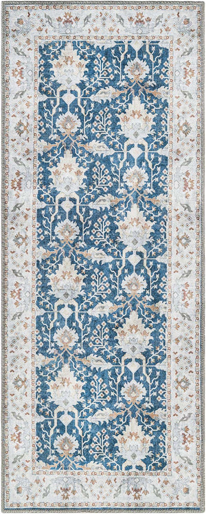 Washable Navy Blue 2' x 5' 1 Timeless Runner Area Rug Easy to Clean Stain Resistant & Durable Traditional Classic Vintage Design Carpet for Sale at Rug Engine