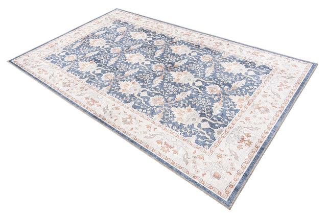 Washable Navy Blue 5' 1 x 8' Timeless Rectangle Area Rug Easy to Clean Stain Resistant & Durable Traditional Classic Vintage Design Carpet for Sale at Rug Engine