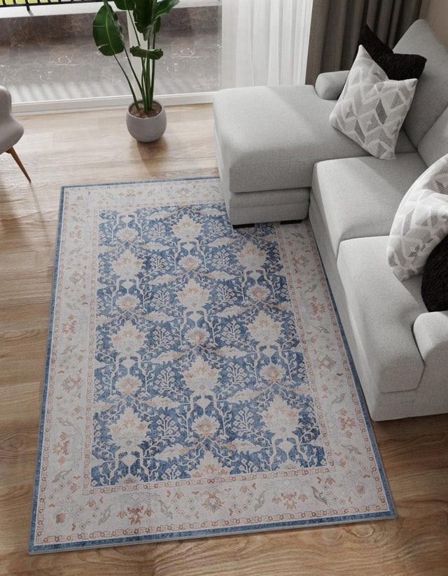 Washable Navy Blue 2' x 3' 1 Timeless Rectangle Area Rug Easy to Clean Stain Resistant & Durable Traditional Classic Vintage Design Carpet for Sale at Rug Engine