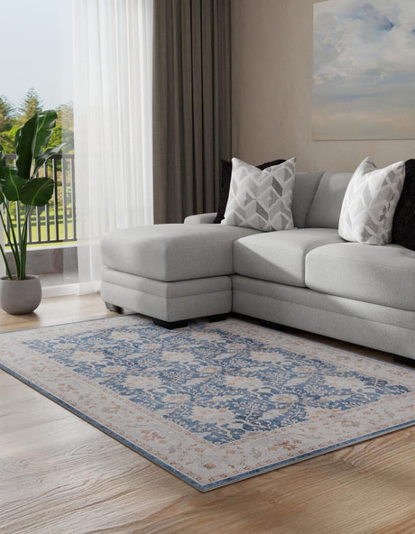 Washable Navy Blue 3' 6 x 5' 6 Timeless Rectangle Area Rug Easy to Clean Stain Resistant & Durable Traditional Classic Vintage Design Carpet for Sale at Rug Engine