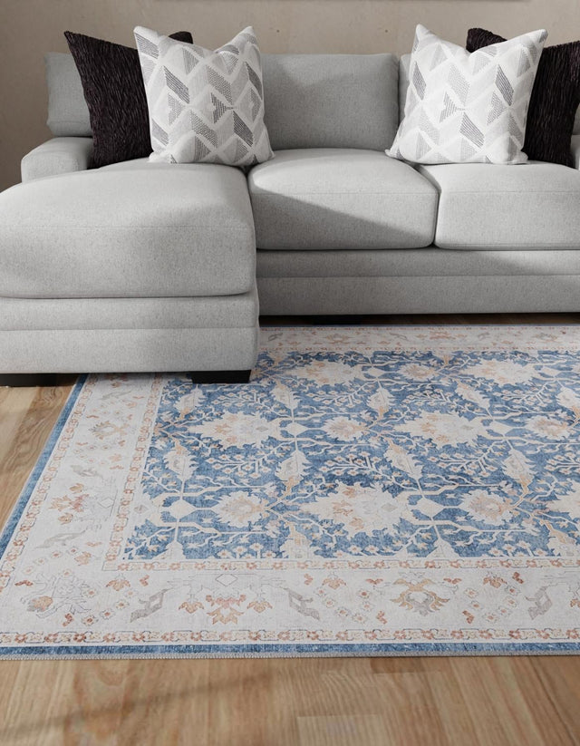 Washable Navy Blue 3' 6 x 5' 6 Timeless Rectangle Area Rug Easy to Clean Stain Resistant & Durable Traditional Classic Vintage Design Carpet for Sale at Rug Engine