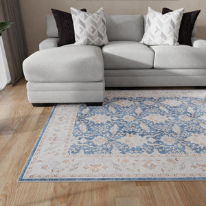 Washable Navy Blue 3' 6 x 5' 6 Timeless Rectangle Area Rug Easy to Clean Stain Resistant & Durable Traditional Classic Vintage Design Carpet for Sale at Rug Engine