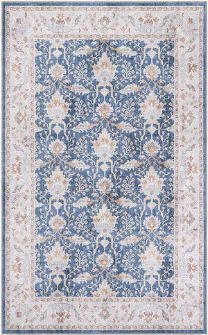 Washable Navy Blue 5' 1 x 8' Timeless Rectangle Area Rug Easy to Clean Stain Resistant & Durable Traditional Classic Vintage Design Carpet for Sale at Rug Engine