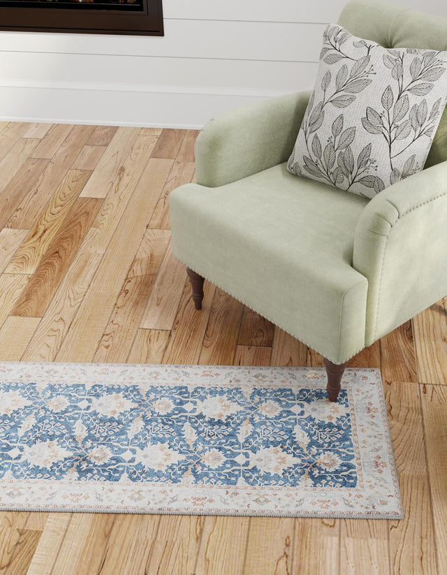 Washable Navy Blue 2' x 8' Timeless Runner Area Rug Easy to Clean Stain Resistant & Durable Traditional Classic Vintage Design Carpet for Sale at Rug Engine