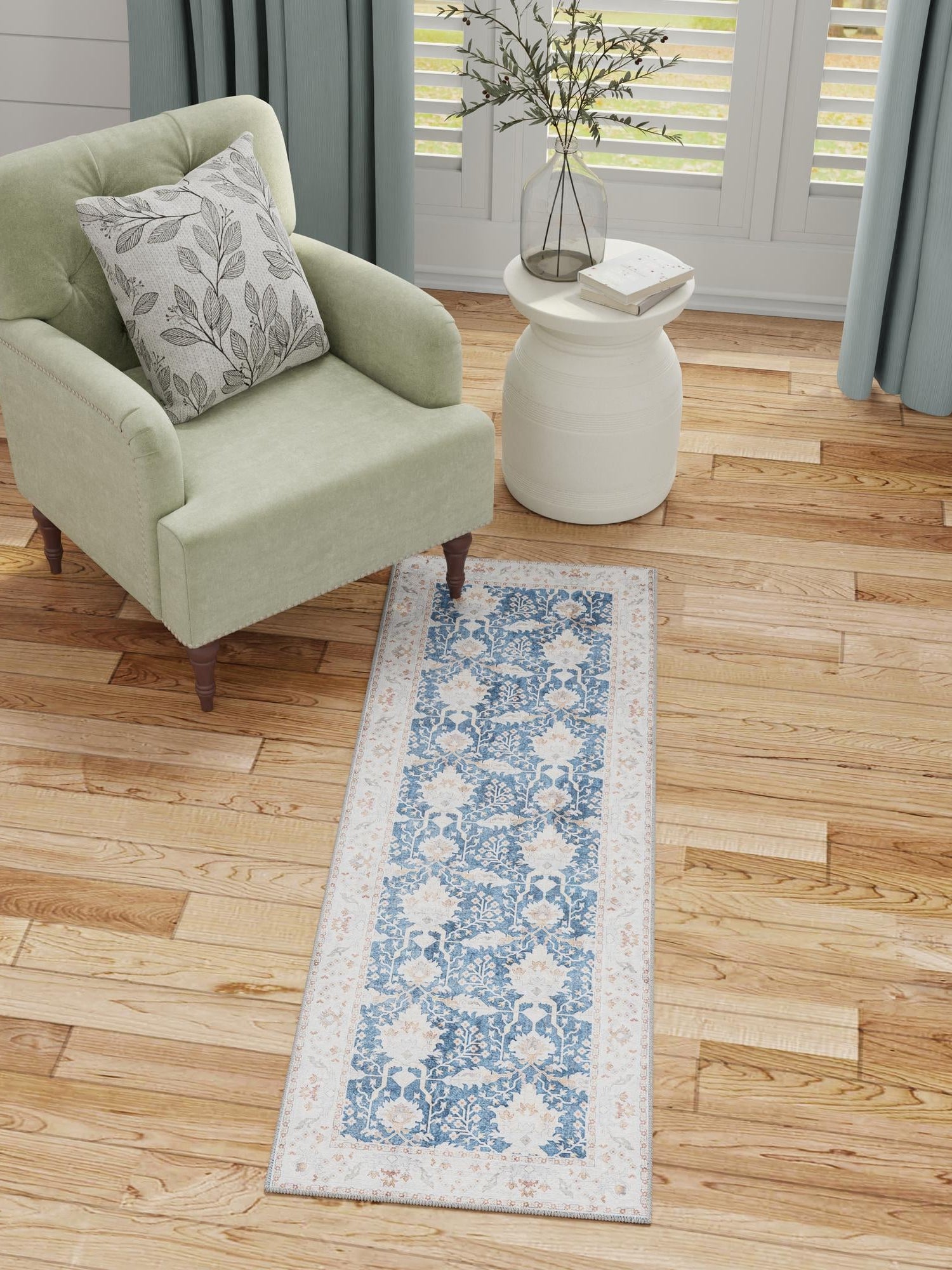 Washable Navy Blue 2' 7 x 10' Timeless Runner Area Rug Easy to Clean Stain Resistant & Durable Traditional Classic Vintage Design Carpet for Sale at Rug Engine