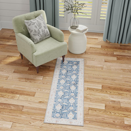 Washable Navy Blue 2' 7 x 10' Timeless Runner Area Rug Easy to Clean Stain Resistant & Durable Traditional Classic Vintage Design Carpet for Sale at Rug Engine