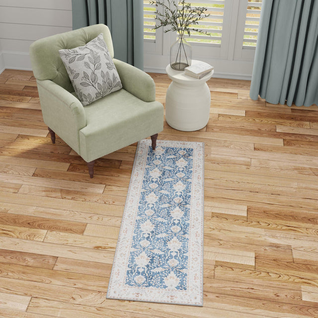 Washable Navy Blue 2' 7 x 10' Timeless Runner Area Rug Easy to Clean Stain Resistant & Durable Traditional Classic Vintage Design Carpet for Sale at Rug Engine