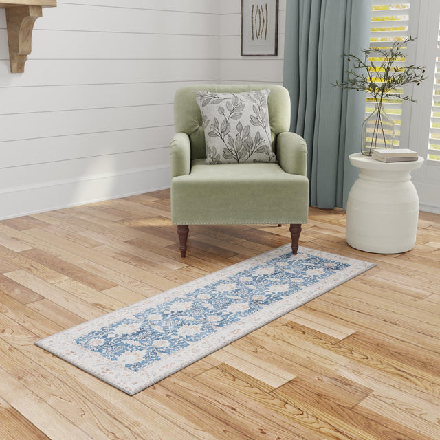 Washable Navy Blue 2' 7 x 10' Timeless Runner Area Rug Easy to Clean Stain Resistant & Durable Traditional Classic Vintage Design Carpet for Sale at Rug Engine