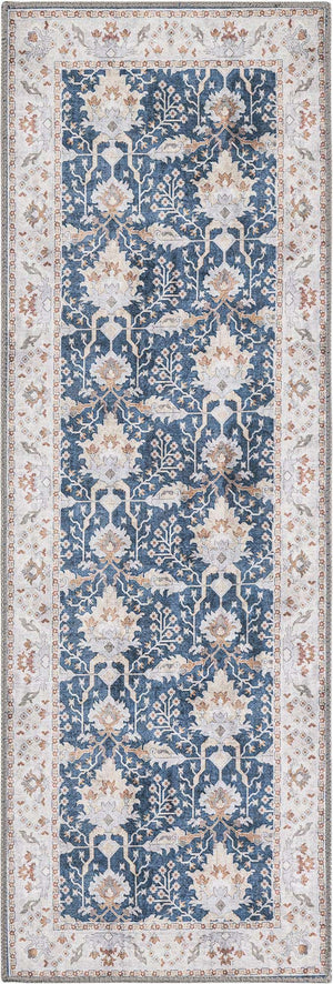 Washable Navy Blue 2' x 6' 1 Timeless Runner Area Rug Easy to Clean Stain Resistant & Durable Traditional Classic Vintage Design Carpet for Sale at Rug Engine