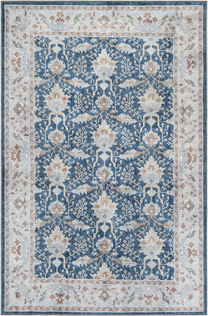 Washable Navy Blue 6' 1 x 9' Timeless Rectangle Area Rug Easy to Clean Stain Resistant & Durable Traditional Classic Vintage Design Carpet for Sale at Rug Engine