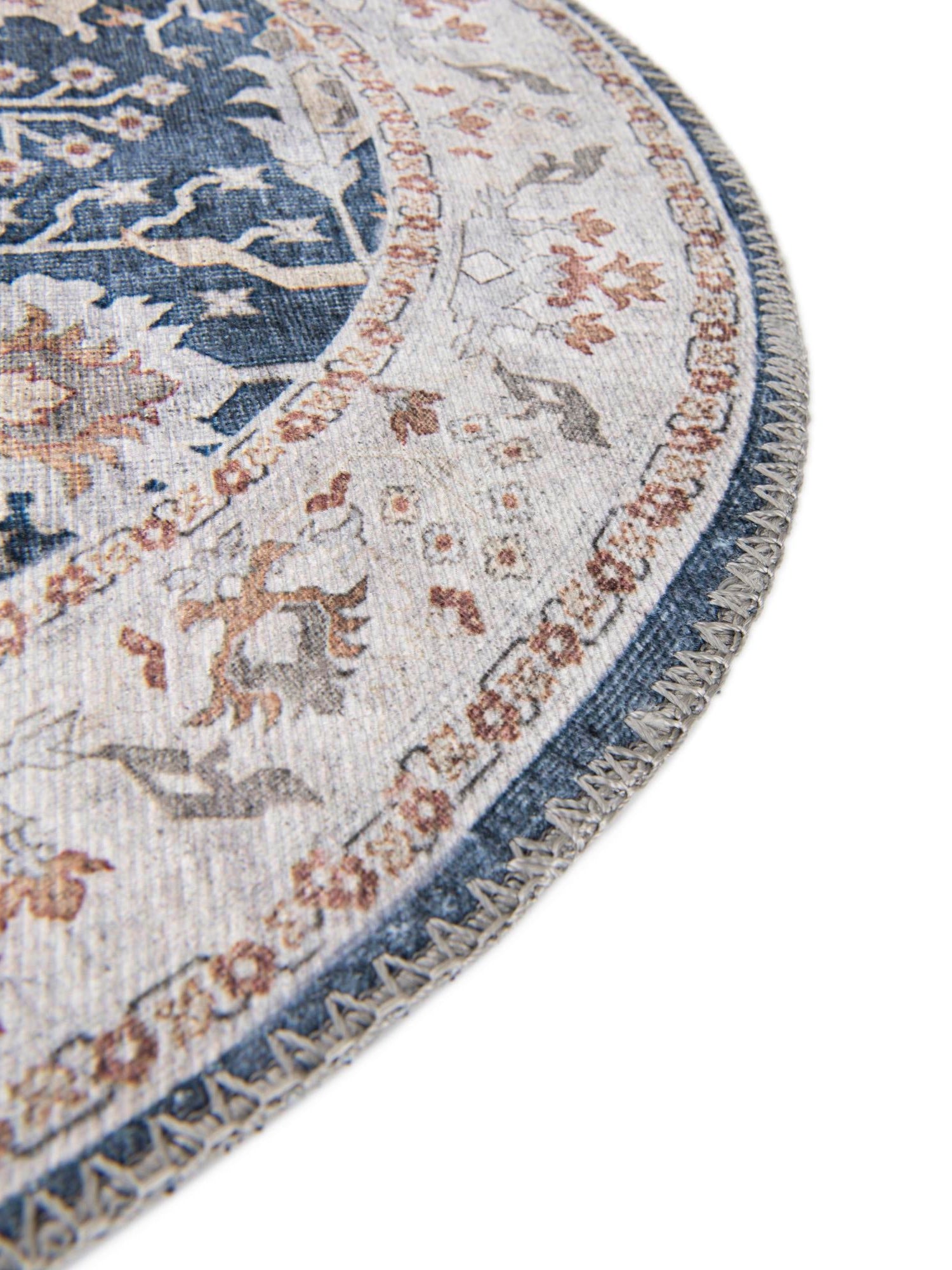 Washable Navy Blue 2' x 2' Timeless Round Area Rug Easy to Clean Stain Resistant & Durable Traditional Classic Vintage Design Carpet for Sale at Rug Engine