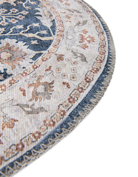 Washable Navy Blue 2' x 2' Timeless Round Area Rug Easy to Clean Stain Resistant & Durable Traditional Classic Vintage Design Carpet for Sale at Rug Engine