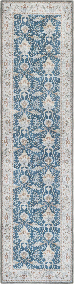 Washable Navy Blue 2' x 8' Timeless Runner Area Rug Easy to Clean Stain Resistant & Durable Traditional Classic Vintage Design Carpet for Sale at Rug Engine