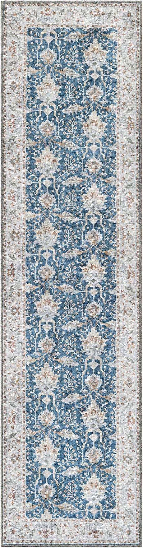 Washable Navy Blue 2' x 8' Timeless Runner Area Rug Easy to Clean Stain Resistant & Durable Traditional Classic Vintage Design Carpet for Sale at Rug Engine